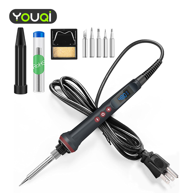 YouQi Soldering Iron Kit 90W Adjustable Temp 180-480°C Soldering Iron with LED Display Soldering Gun Kit