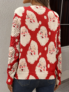 Suéter de punto con estampado de Papá Noel para mujer, suéter grueso con cuello en V y manga larga para invierno, jersey acogedor para las fiestas - Product Image 2