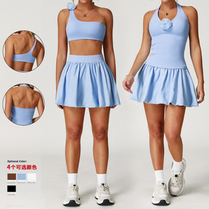 Falda corta de tenis de secado rápido azul bebé, falda hinchada transpirable con bolsillo, faldas de tenis deportivas para correr, vestido de tenis para mujer - Product Image 1