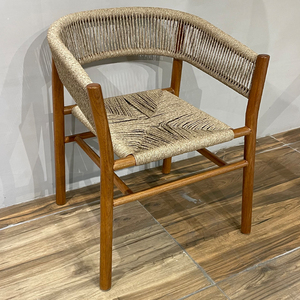 Chaise d'extérieur moderne rustique meubles artisanat rotin frêne teck bois tissé corde bras chaise Patio jardin chaises coussin Villar - Product Image 5
