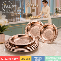 Lot de Plats de Dîner en Acier Inoxydable, Motif Tournesol en Relief, Bord Ondulé, 30 35 40 45 48cm, Épais, Poli Miroir, Empilable