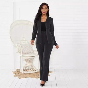 Completo <span class=keywords><strong>tuta</strong></span> da <span class=keywords><strong>donna</strong></span> a maniche lunghe con balze a maniche lunghe completo completo due pezzi uniforme da ufficio da <span class=keywords><strong>donna</strong></span> - Product Image 3