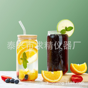 Glass Cup With Bamboo Lid Single Layer Transparent Straw Large Capacity For Juice Coffee Cola Party Use - Product Image 1