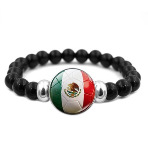 Bracelet unisexe en perles de verre soufflé et pierres naturelles, motif drapeau national et football, élastique à pression, <span class=keywords><strong>pour</strong></span> <span class=keywords><strong>homme</strong></span>, collection 2026 - Product Image 2