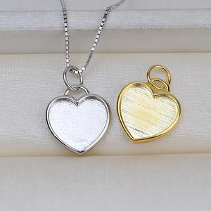 Base en argent S925 pour pendentif DIY, accessoire pour cheveux, fourrure, pendentif vide en forme de cœur à fond plat, aiguille, apprêts de bijouterie fine - Product Image 1