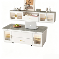 Table basse multifonctionnelle 2-en-1 pliable et mobile, table à manger polyvalente moderne avec plateau en verre, convertible pour salon