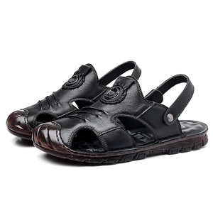 Sandales d'été en cuir pour hommes, double usage, en cuir véritable, fabriquées à la main, avec embout renforcé, antidérapantes, tendance, respirantes, pour la plage - Product Image 2