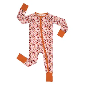 Each European And American Bamboo Fiber Baby Long-Sleeved Pajamas Valentine's Day Print Baby Romper Baby Crawling Clothes