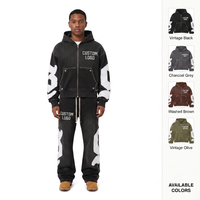 Ensemble de survêtement streetwear personnalisé pour homme en molleton tricoté de coton premium épais, brodé, avec sweat à capuche oversize à demi-zip et pantalon évasé