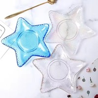 Assiettes en verre transparent de style classique en forme d'escargot de mer, d'étoile de mer et de coquille Saint-Jacques, avec bord doré, vente en gros d'usine, idéales pour offrir