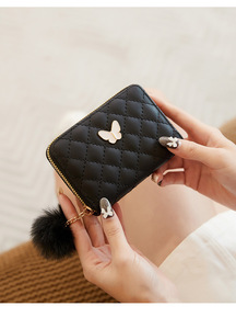 <span class=keywords><strong>Portafoglio</strong></span> Trapuntato in PU <span class=keywords><strong>Bianco</strong></span> per Donne, Decorazione a Farfalla, Organizzatore per Carte con Pompon - Product Image 2