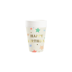 DAMAI - Juego de Vajilla Desechable de Papel con Diseño de Feliz Cumpleaños, Color Morado con Estampado Dorado en Relieve, Platos y Servilletas - Product Image 6