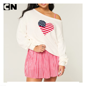 Suéter con Certificación GRS, Fabricante de Suéteres, Logotipo Personalizado, Suéter de Invierno de Punto Jacquard con Bandera, Hombros Descubiertos, Algodón y Poliéster para Mujer - Product Image 2