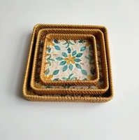 Plateaux de service en rotin à motif floral carré, style coquillage, pour hôtel, salon, table basse, décoration – Vente chaude