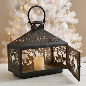 Wholesale Elegant Black Metal <b>Candle</b> Holder <b>Lantern</b> with Customized Christmas Theme Cutwork - Product Image 2