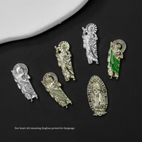 Breloques d'ongles en alliage 3D, motif Déesse Bouddha, en métal incrusté de strass verts, décorations de luxe, grandes breloques décoratives pour ongles, vente en gros