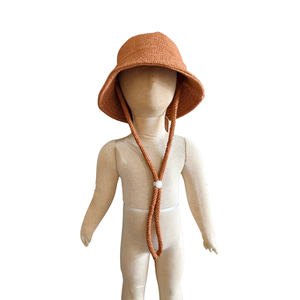 Chapeau de pêcheur tissé pour bébé et enfant, couleur caramel, avec sangle de menton réglable, protection solaire, polyvalent - Product Image 2