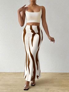 Jupe longue moulante pour femme toutes saisons, taille naturelle, imprimé zèbre, coupe ajustée, élégante, queue de poisson, séchage rapide, tricotée - Product Image 4