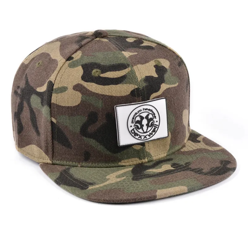 Custom Rubber Patch Logo Men's Camouflage Snapback Camo Flat Visor Adjustable Baseball Caps For Outdoor Sports