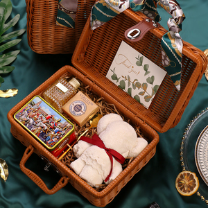 Natural <strong>Father</strong> Mother Willow PP Rattan Woven <strong>Hamper</strong> for 2 People Camping Valentine'<strong>s</strong> <strong>Day</strong> Festival Wicker Picnic Gift Baskets - Product Image 3