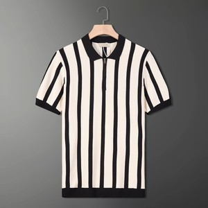 Maglietta a Righe Personalizzata con Mezza Zip per Uomo, T-shirt a <span class=keywords><strong>Maniche</strong></span> Corte in Maglia, Top Casual a Mezza Manica - Product Image 6