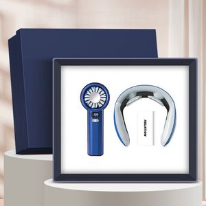 Custom Logo Handmade UV Printed Paper 2-in-1 Fan & Neck Massager <b>Set</b> Promotional Corporate <b>Gift</b> for Events - Product Image 1