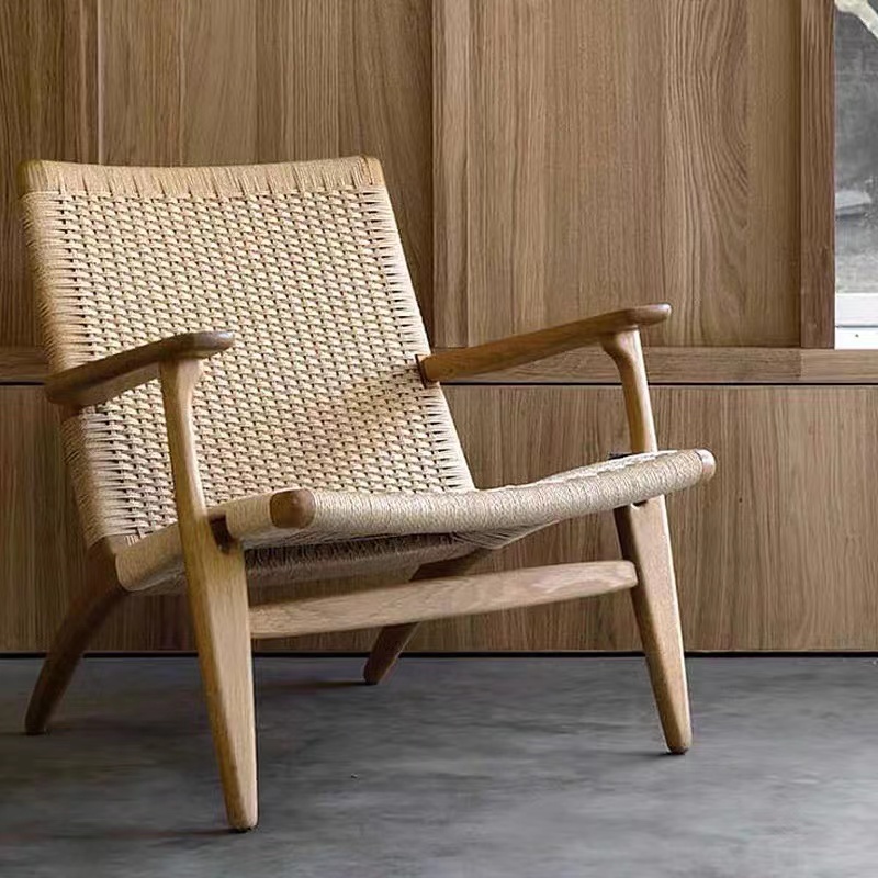 Modern leisure indoor home furniture ins oak rope wicker modern living room lounge chair