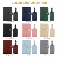 Ensemble porte-passeport et étiquette de bagage en cuir PU doux au toucher avec logo personnalisé, porte-documents de voyage multi-fentes, plusieurs couleurs disponibles