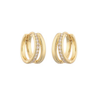 Pendientes de Aro Dobles Resoul Chapados en Oro de 14K con Circonita Cúbica, Estilo Huggies, Joyería Coreana de Cobre para Mujer, Venta al Por Mayor