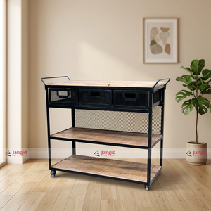 Carrito de Servicio Moderno Industrial de Metal y Madera para Hoteles y Bodas, con Ruedas, Hecho a Mano, Precio de Fábrica - Product Image 6