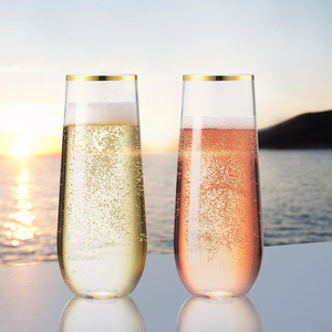 Lot de 48 flûtes à <span class=keywords><strong>champagne</strong></span> jetables en plastique sans pied, 9 oz, bord doré, plastique transparent incassable, <span class=keywords><strong>recyclable</strong></span> et sans BPA - Product Image 1