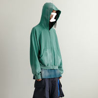 Veste à capuche unisexe vintage délavée dégradée avec fermeture éclair bidirectionnelle, brodée, en coton French Terry, style streetwear