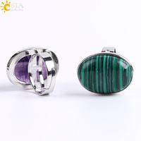 CSJA Bague en pierres précieuses naturelles Obsidienne noire Améthyste Opale Anneaux pour femmes hommes Fête Reiki Bijoux E832