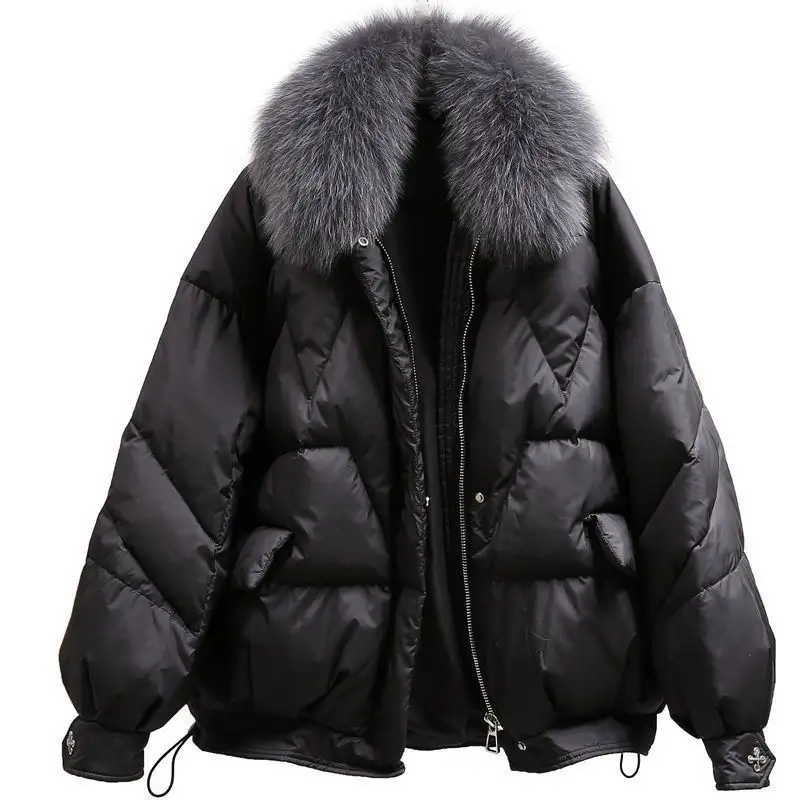 2022 hot sell Black fake fur collar women parker wear new style winter fur hoodie women jacket