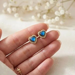 Labradorite Heart <b>Stud</b> <b>Earrings</b> <b>Blue</b> Flash Gemstone Jewelry Minimalist Gold Filled Heart <b>Earrings</b> Romantic Gift for Her 18K Gold - Product Image 5