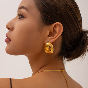 Minimalist Oval <b>Stud</b> Earrings Gold And <b>Silver</b> Zinc Alloy Fashion Jewelry For Women Gift - Product Image 4