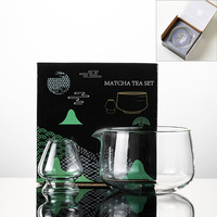 Bol à matcha en verre à double paroi moderne et écologique en gros, avec bec verseur, accessoires à matcha de qualité alimentaire, support pour fouet en verre