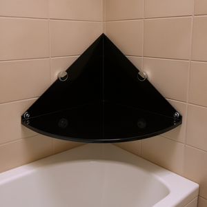 Estante Esquinero de Vidrio Negro de 9.8x9.8 Pulgadas con Soportes Cromados, Estante Esquinero de un Solo Nivel para Baño - Product Image 2