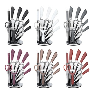 Ensemble de 8 couteaux de cuisine, lames en acier inoxydable, manche en PP antidérapant à grain de pierre, bloc à couteaux rotatif à 360 degrés avec ciseaux - Product Image 2