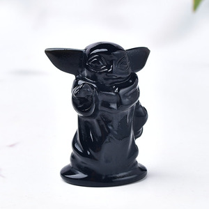 Sculture in Cristallo di Ossidiana Nera Naturale <span class=keywords><strong>Baby</strong></span> <span class=keywords><strong>Yoda</strong></span> in Vendita - Product Image 5