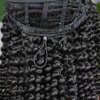 Perruques mi-tête 3-en-1 sans colle, bouclées, crépues, avec cordon de serrage, densité 200, en cheveux humains vietnamiens 100 % naturels, vente en gros