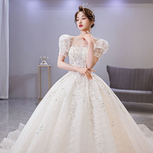 French Style Wedding Dress Ball Gown Square Collar Princess Waistline With Train Vintage Elegant Bride Dress - Product Image 4