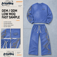Ensemble haut à col rond et pantalon large pour homme, bleu, avec motif abstrait, design streetwear, OEM ODM