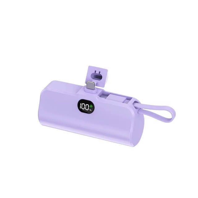 Mini 5000mAh Power Banks Built-in Cable  Power Bank LCD Display Outdoor Travel Portable Power Bank for Mobile