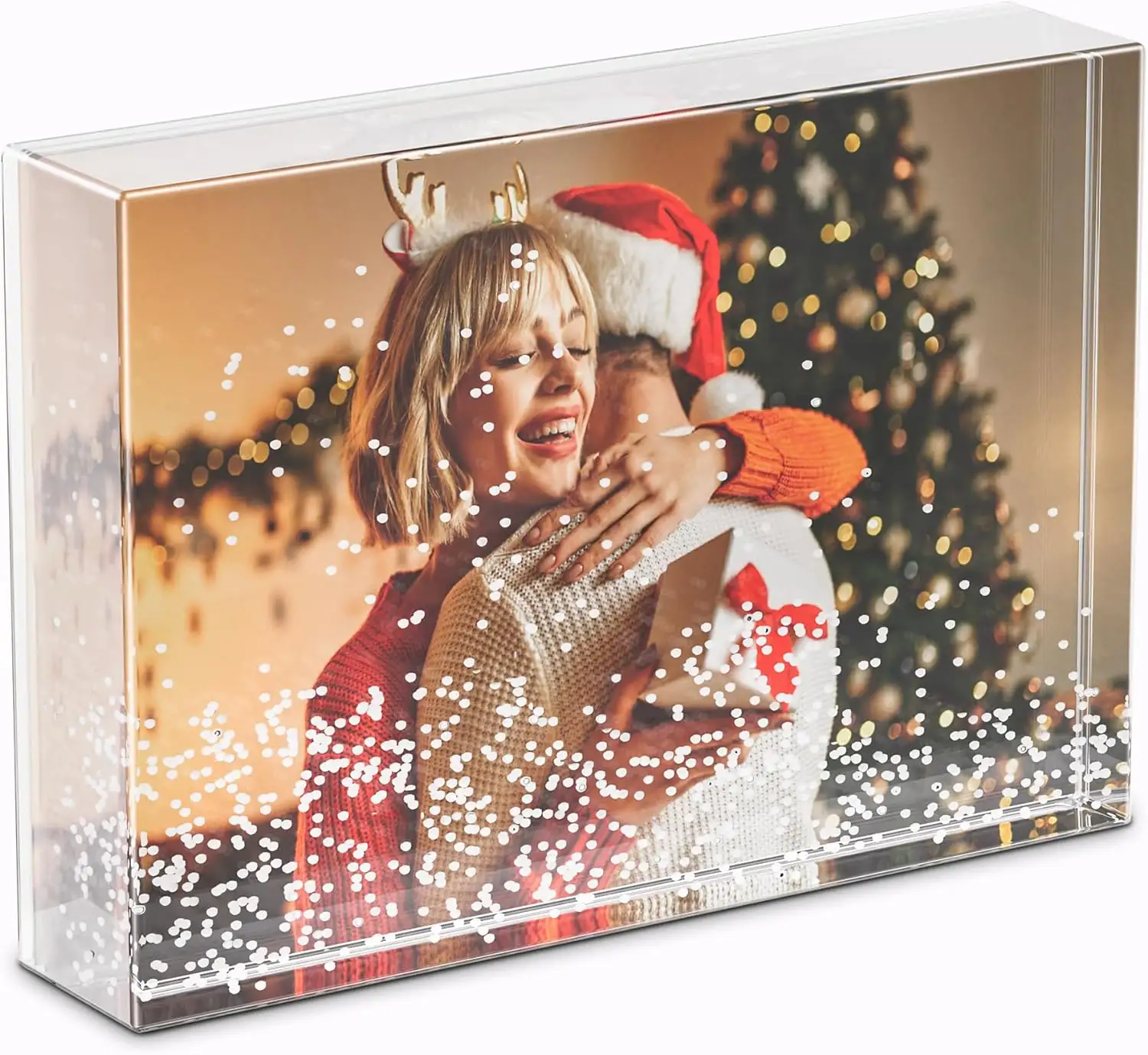 Glitter Liquid Photo Frame for Christmas, Clear Plastic Acrylic Floating Sparkle Water Personalized Snow Globe Photo Frame