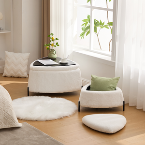 29.9" Wide 2-Piece Modern Faux Fur Upholstered Storage Ottoman Set with Metal Legs-Bedroom Footrest & Shoe Changing <b>Stool</b> - Product Image 3