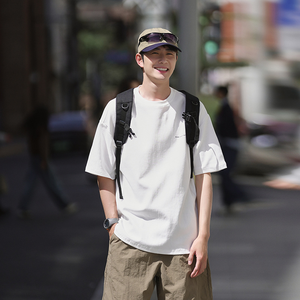 Camiseta holgada a la moda para hombre, camisetas de entrenamiento atlético con cuello redondo, Camiseta básica de algodón Premium de manga corta de peso pesado - Product Image 6