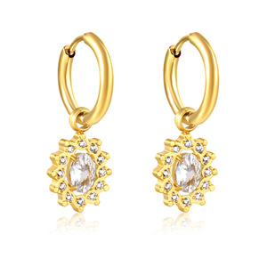 Elegantes Pendientes de Aro Dorados con Cristal Ovalado Engastado en Puntas para Uso Diario en Mujeres - Product Image 2