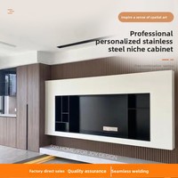 Mueble de TV de Acero Inoxidable para Sala de Estar, con Nicho Integrado en la Pared, Acabado Negro, Celebrado en Internet