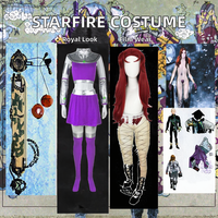 Costume de princesse Starfire violet pour femmes et adolescentes d'Halloween MARV-010 avec des robes d'anime